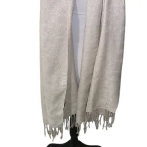 RSVP Sparkly Cream Scarf with Fringe Winter Holiday Gold Sparkles thumbnail 3