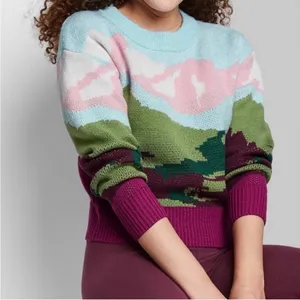 Wild Fable Y2K colorful mountain scenic sky knit crewneck sweater Sz L thumbnail 1