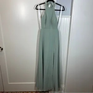 Azazie Clarice A-Line Halter Chiffon Dress in‎ Agave green size 6 bridesmaid thumbnail 4