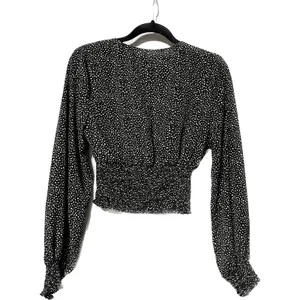 SHEIN black white polka dot smoked waist shirt‎ size L thumbnail 2