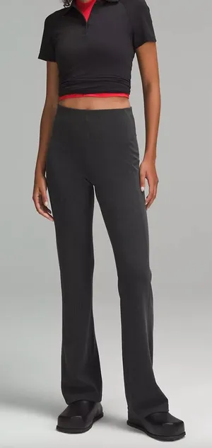 Lululemon Softstream Flared Ribbed Pants Womens 4 Gray‎ Yoga Workout Travel Gym thumbnail 1