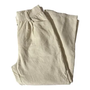 Cream high-waisted corduroy straight leg pants. thumbnail 1