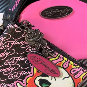 Ed Hardy Pouch Wristlet Women OS Pink NEW Skull Tiger Lanyard Set Y2K Wristlet thumbnail 2