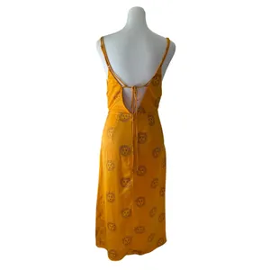 Urban Outfitters Golden Sun Print Deep V-Neck Sleeveless Ruched Slip Midi Dress thumbnail 8