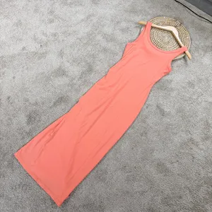 L*Space Wome’s Sandpiper Maxi Dress Sleeveless Ribbed Side Ruched Putty Orange S thumbnail 7