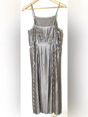 Banana Republic Metallic Silver Pleated Midi Dressy Womens Sz 10 thumbnail 4