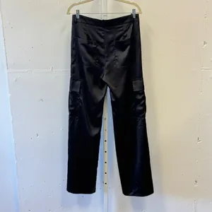 Zara Satin Cargo Pants Wide Leg Utility Trousers Size Medium Women's Black thumbnail 2