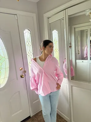 Old Navy “The Boyfriend Shirt” Pink Medium thumbnail 3