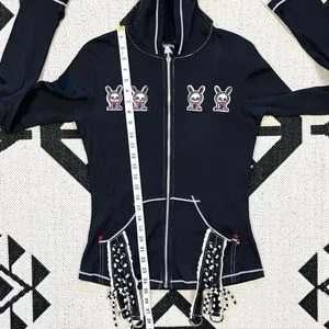 Rare Skelanimals x TRIPP NYC Black Bunny Ears Zip Up Hoodie Size Large thumbnail 6