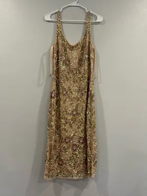 Mac Duggal 10755 Pink Sleeveless Handed Beaded Floral Dress sz 12 MIDI thumbnail 2