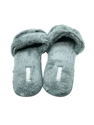 Halluci Womens Slippers Slides Faux Fur Sleepy Eyes Gray Size 38/39 US 7/8 thumbnail 3