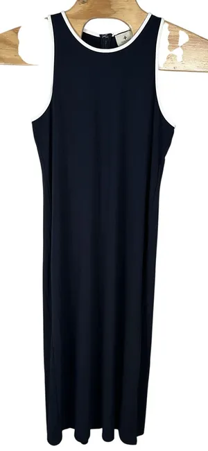 Tuckernuck Tori Racerback Navy Blue Midi‎ Dress Size Large White Trim Sleeveless thumbnail 1