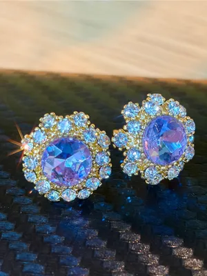 New S925 Silver Post Purple Round Crystal Sunflower Stud Earrings thumbnail 6
