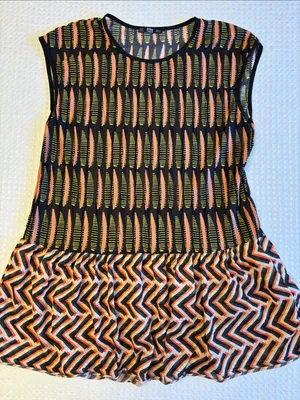 Zara MEDIUM Boho Tunic Top Sleeveless Blouse Black Coral Patterned Ruffle Hem thumbnail 1