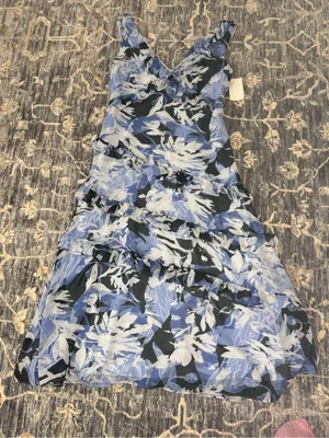 NWT Chelsea28 Blue Floral Tiered Ruffle Chiffon Midi Dress Size Small thumbnail 2