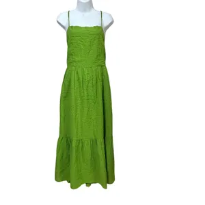 Dizzy Lizzy Green Seersucker Maxi Dress Womens XL Smocked Tiered Cotton Sundress thumbnail 3