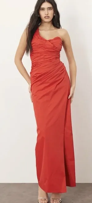 Arrange ASOS NWT One Shoulder Maxi Gown Dress Size 4 US Red Ruched Slit Formal thumbnail 1