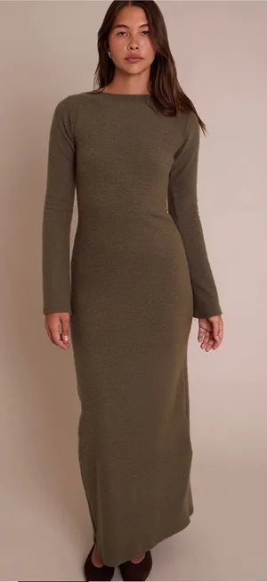 PrettyLittleThing Green Brushed Rib Open Back Tie Detail Maxi Dress US 4 NWT thumbnail 1