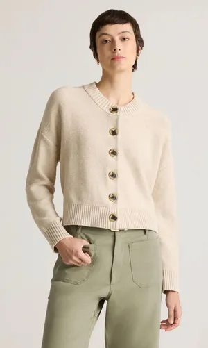 Quince 100% Organic Cotton Cropped Cardigan Speckled Beige thumbnail 1