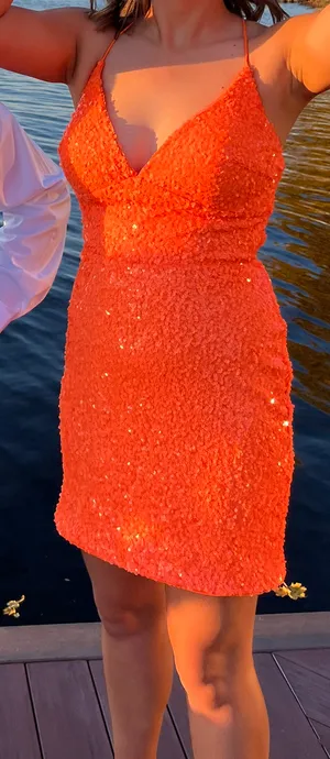 Amarra Orange Sequin Homecoming Dress Size 4 thumbnail 1