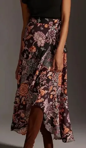ANTHROPOLOGIE Maeve Ruffled Wrap Maxi Skirt‎ Size Small Ruffle Flowy thumbnail 1