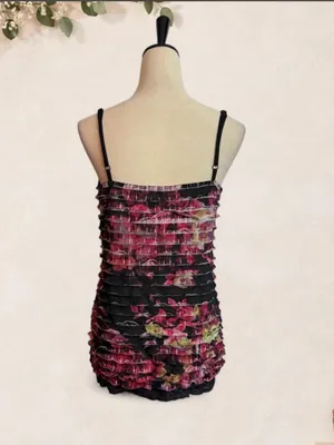 Maurices Burgundy and Black Floral Ruffle Camisole thumbnail 5