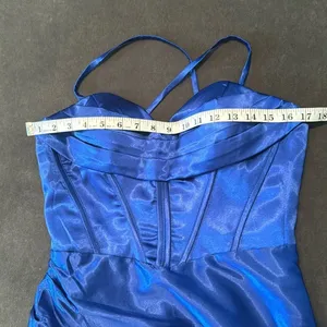 Women’s Blue Full Length Prom Dress CrissCross Straps Leg Slit Size 6 *READ thumbnail 8