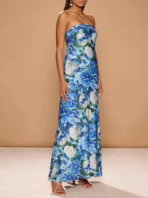 Sonya Moda Ela Floral Strapless Gown S Blue thumbnail 4