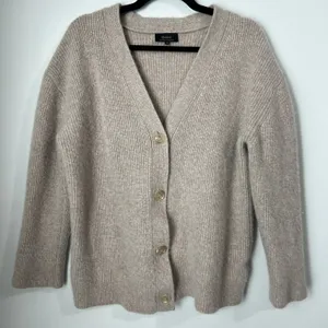 Quince Sweater Women's M Mongolian Cashmere 2.0 Oversized Boyfriend Cardigan Tan thumbnail 3