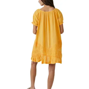 Free People 19Y So Scenic Mini Dress Yellow Cotton Boho Ruffle Oversized XS‎ thumbnail 9