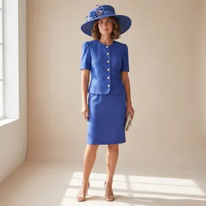 Vintage 80s -90s Chelsea LTD Royal blueblouse skirt set church dress thumbnail 2