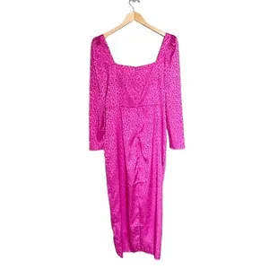 NWT Saylor Leopard Jacquard Satin Midi Dress Size Medium Magenta Pink Faux Wrap thumbnail 5