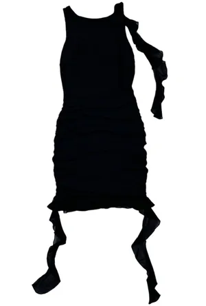 White Fox Boutique - Ruched Low back Mini Dress with Frill Details in Black thumbnail 1