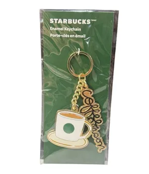 Starbucks Enamel Keychain Coffee Cup Coffee Person Script Charm NEW thumbnail 1