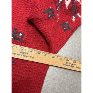 Vtg Best authentic Roll‎ Neck Wool Red Floral Sweater Star M True North Aran thumbnail 7