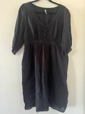 Vintage Old Navy Black 100% Cotton Peasant Mini Dress XL Empire Waist Cottage thumbnail 1