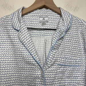 Petite‎ Plume Women 100% Cotton Pajama Top S Blue White Scallop Wave Button Down thumbnail 2