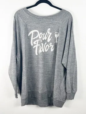 WILDFOX Gray “Pour Favor” Graphic Long Sleeves Sweatshirt XL Casual Neutral Cozy thumbnail 1