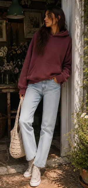 Abercrombie and Fitch Burgundy Hoodie Sweater Womens Medium thumbnail 1