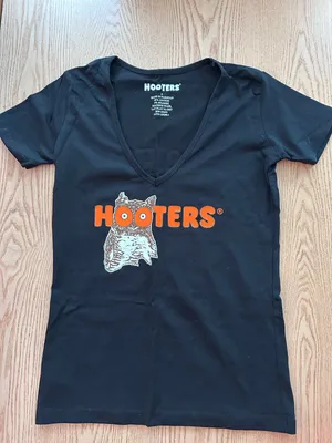 b20 New Women's Hooters Girl Uniform Vintage V-neck T-shirt Cotton Black Small thumbnail 1