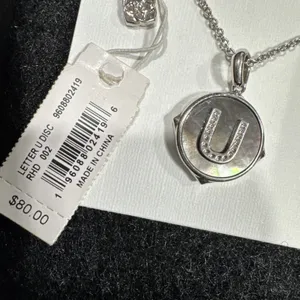 Kendra Scott Letter "U" Disc Pendant Necklace Rhodium Black Mother-Of-Pearl thumbnail 2