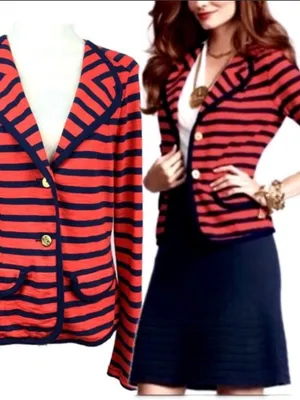 CAbi Red and Navy Striped Knit Blazer thumbnail 2