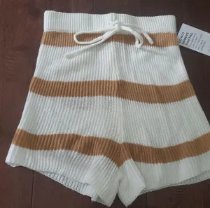 Striped Knit Women Shorts - White and Brown Size Small With Tags thumbnail 1