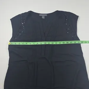 A Pea in The Pod Maternity Short‎ Sleeve Lace Insert Dressy Blouse Black Medium thumbnail 4