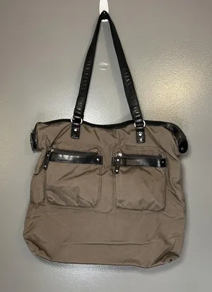 Highway Tote Bag Womens Large Brown Canvas Faux Leather Shoulder Crossbody Zip thumbnail 1