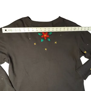 Bechamel Black Knit Button Christmas Cardigan Womens Small Poinsettia VTG FLAW‎ thumbnail 9