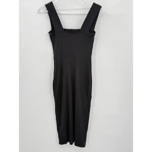 Reformation Cassi Knit Dress Small Black Ribbed Sleeveless Midi Slit Fitted Rib thumbnail 4