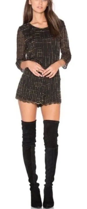 Raga Black Beaded Midnight Kiss Open Back Romper Sz M thumbnail 1