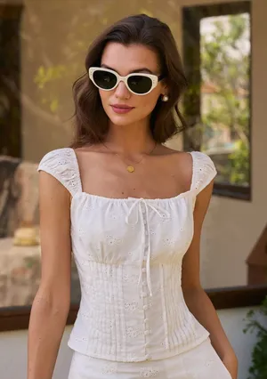 Rihoas White Square Neck Embroidery Tank Top Size M thumbnail 1