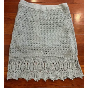 Athleta Crochet Knit Skirt Mint Green Cotton Eyelet Scalloped Hem SizeSmall Boho thumbnail 2